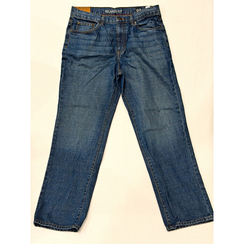 Chaps Men's Relaxed Straight Blue Dark Wash Denim Jeans 5-Pocket Button Logo